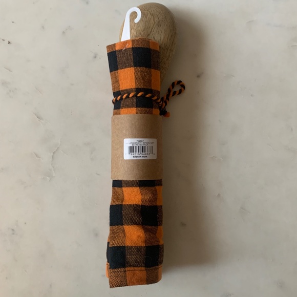 NWT pumpkin wood spoon and orange black check dishcloth‎ gift set - Picture 3 of 4